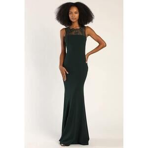 Lulus True Passion Emerald Green Lace V-back Mermaid Maxi Dress - Size XL